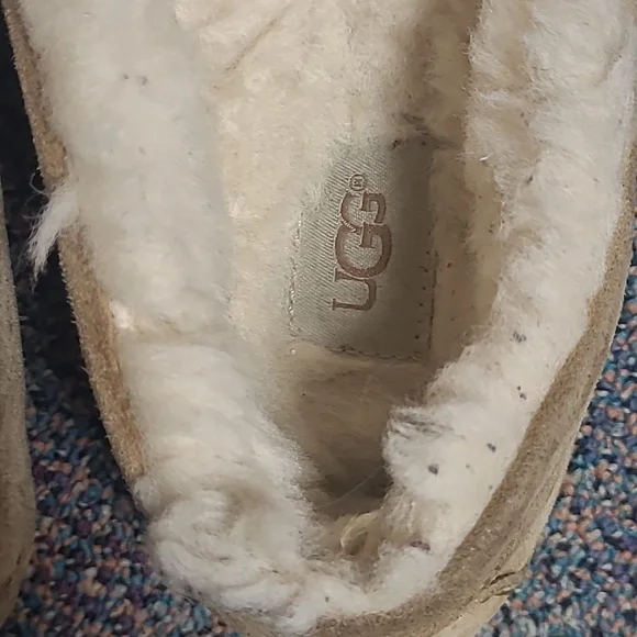 UGG Ansley Tan Suede Wool Moccasin Slippers - Picture 2 of 11
